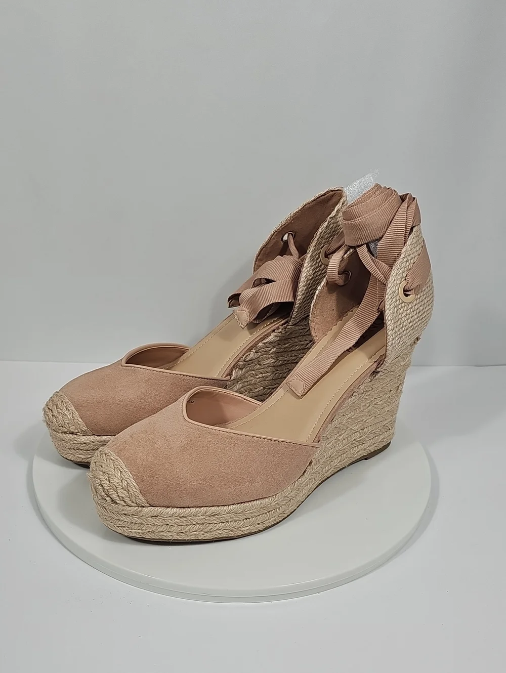 ON 34th Melindaa Espadrille Wedge Lace Up Sandals Nude Blush 10 NIB